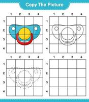 Copy the picture, copy the picture of Pacifier using grid lines. Educational children game, printable worksheet, vector illustration