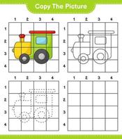 Copy the picture, copy the picture of Train using grid lines. Educational children game, printable worksheet, vector illustration