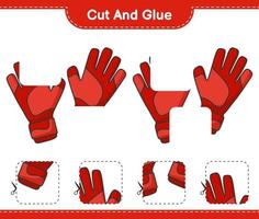 Cut and glue, cut parts of Goalkeeper Gloves and glue them. Educational children game, printable worksheet, vector illustration