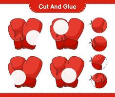 Cut and glue, cut parts of Boxing Gloves and glue them. Educational children game, printable worksheet, vector illustration