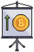 tablero de arte de píxeles con gráfico de bitcoin. Análisis de precios de criptomonedas. banner de presentación de finanzas. vector de 8 bits sobre fondo blanco