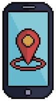 Pixel art cell phone with GPS and location icon vector icon for 8bit game on white background