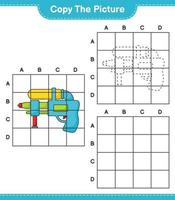 Copy the picture, copy the picture of Water Gun using grid lines. Educational children game, printable worksheet, vector illustration