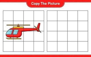 Copy the picture, copy the picture of Helicopter using grid lines. Educational children game, printable worksheet, vector illustration