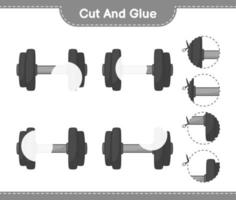 Cut and glue, cut parts of Dumbbell and glue them. Educational children game, printable worksheet, vector illustration