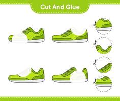 Cut and glue, cut parts of Sneaker and glue them. Educational children game, printable worksheet, vector illustration