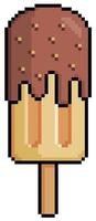 Pixel art cream popsicle with chocolate. 8bit game item on white background vector