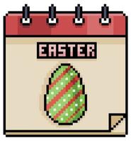 pixel art calendario de vacaciones de pascua icono de juego de 8 bits sobre fondo blanco vector