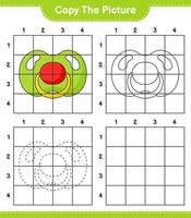 Copy the picture, copy the picture of Pacifier using grid lines. Educational children game, printable worksheet, vector illustration