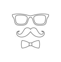 Coloring page with Mustache, Bow Tie, and Glasses for kids vector