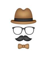Mustache, Bow Tie, Hat, and Glasses isolated on white background vector
