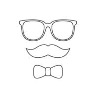 Coloring page with Mustache, Bow Tie, and Glasses for kids vector