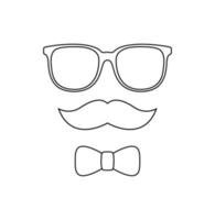 página para colorear con bigote, pajarita y gafas para niños vector