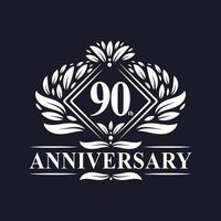 Logotipo del aniversario de 90 años, logotipo floral de lujo del 90 aniversario. vector