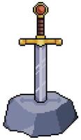 pixel art king arthur espada en icono de vector de piedra para juego de 8 bits sobre fondo blanco