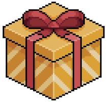 Pixel art gift golden christmas gift vector icon for 8bit game on white background