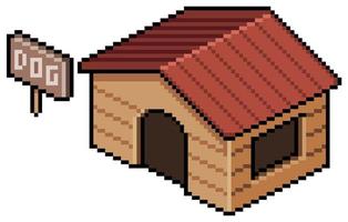 Pixel art dog house building for 8bit game on white background vector