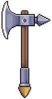 Pixel art medieval ax of iron and wood. 8bit game item on white background vector