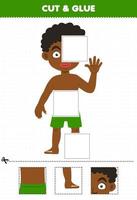 Education game for children cut and glue cut parts of cute cartoon boy anatomy printable worksheet vector