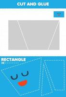 Education game for children cut and glue puzzle cut parts of cute cartoon geometric shape rectangle and glue them printable worksheet vector