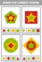 juego educativo para niños adivinar las formas correctas prueba geométrica hoja de trabajo imprimible vector