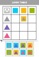 Education game for children logic table geometric shape square and triangle printable worksheet vector