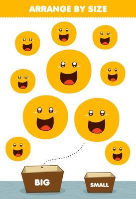 Education game for children arrange by size big or small put it in the box cute cartoon geometric shapes circle pictures