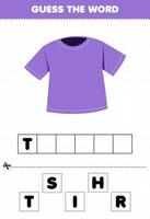 juego educativo para niños adivina la palabra letras practicando ropa de dibujos animados camiseta vector