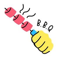 Barbecue skewer flat hand drawn icon vector