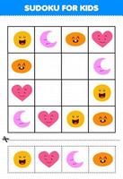 juego educativo para niños sudoku para niños con dibujos animados lindo forma geométrica círculo corazón media luna imagen ovalada