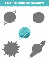 Education game for children find the correct shadow set of cute cartoon solar system uranus planet vector