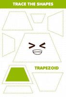 Education game for children trace the shapes trapezoid printable worksheet vector