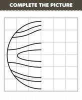 Education game for children complete the picture cute cartoon solar system planet 2 half outline for drawing vector