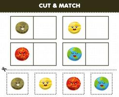 Education game for children cut and match the same picture of cute cartoon solar system mercury venus mars earth planet vector