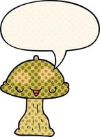 cartoon toadstool and speech bubble in comic book style vector