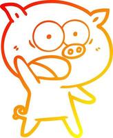 warm gradient line drawing cartoon pig shouting vector