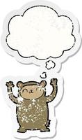 cute cartoon bear and thought bubble as a distressed worn sticker vector