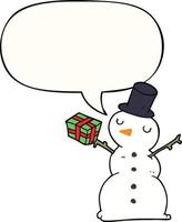 cartoon snowman and speech bubble vector