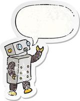 cartoon robot and speech bubble distressed sticker vector