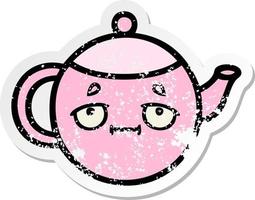 distressed sticker of a cute cartoon teapot vector