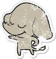 distressed sticker of a cartoon smiling elephant vector