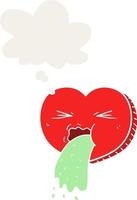 cartoon love sick heart and thought bubble in retro style vector