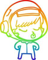 rainbow gradient line drawing cartoon pretty astronaut girl vector