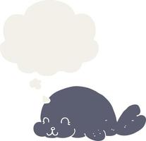 cute cartoon seal and thought bubble in retro style vector