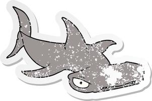 distressed sticker of a cartoon hammerhead shark vector