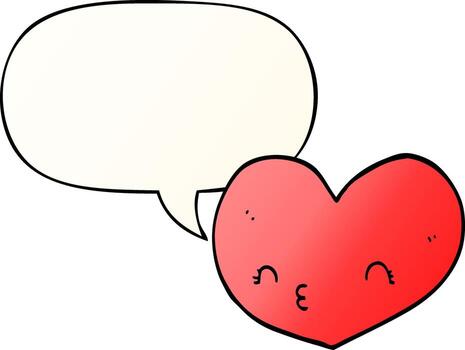 cartoon heart and face and speech bubble in smooth gradient style vector