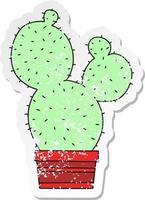 pegatina angustiada de un peculiar cactus de dibujos animados dibujados a mano vector