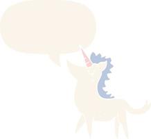 unicornio de dibujos animados y bocadillo de diálogo en estilo retro vector