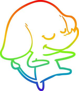 rainbow gradient line drawing cartoon smiling elephant vector