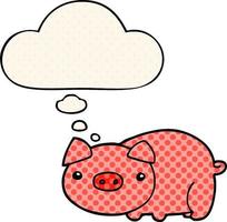 cartoon pig and thought bubble in comic book style vector